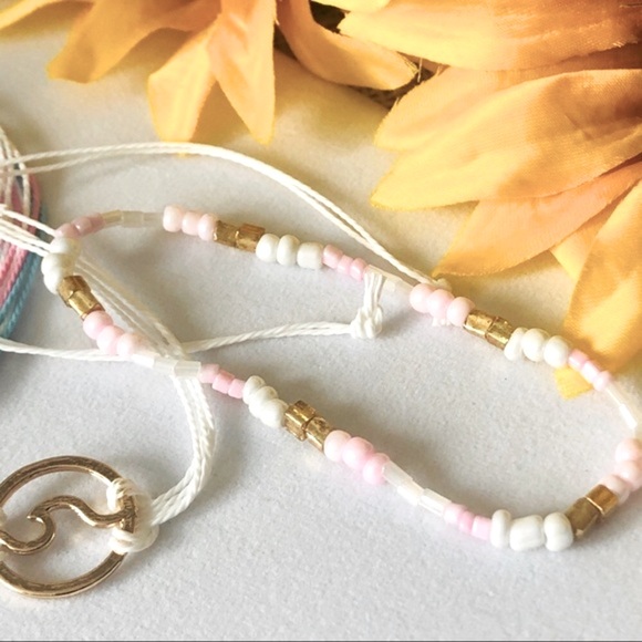 3/$20 Pink & White Wave Adjustable Cord Ankle Bracelet -0076 - Picture 7 of 7